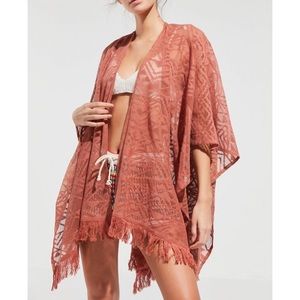 Urban Outfitters Geometric Lace Ruana in Rust